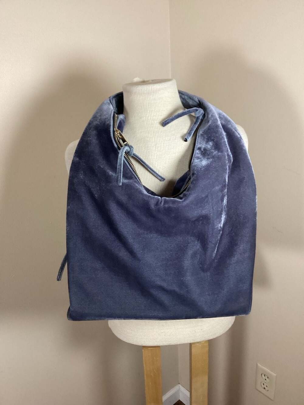 Tabitha Webb Blue Velvet Large Hobo Shoulder Bag